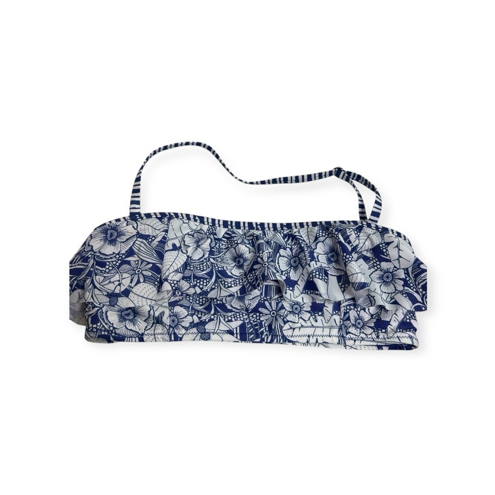 Anthropologie Alana Gunn Wilson blue and white ruffled bikini top size small